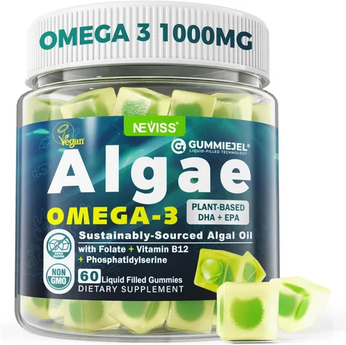 Gomitas veganas Omega-3 para adultos, aceite de pescado alternativo al aceite de algas, DHA a base de plantas de 460 mg y EPA 230 mg más