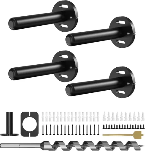 4 soportes de pared para estantes flotantes de alta resistencia, soportes invisibles negros para estantería, accesorios decorativos flotantes