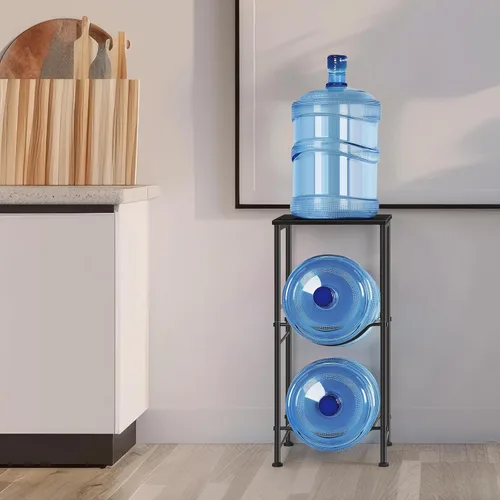 Miniatura 6 de Organizador para botellas de agua de 5 galones, soporte para jarra de agua con estantes superiores, estante de almacenamiento de jarra de 2 niveles