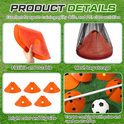 Miniatura 3 de Conos de disco jumbo Conos de fútbol jumbo con bolsa de malla Gran agilidad para entrenamiento de fútbol Deportes para adultos Naranja
