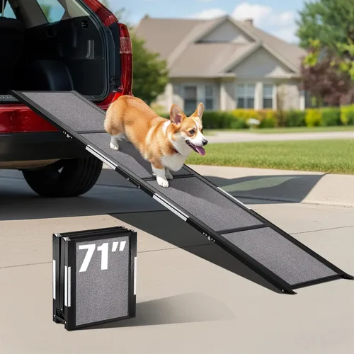 Rampa portátil para perros para automóvil, rampa plegable para automóvil, camión, SUV, cama alta y sofá con pies antideslizantes y alfombra de