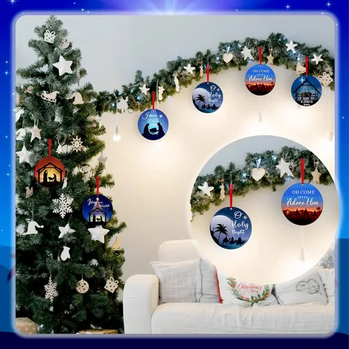 Miniatura 6 de 6 piezas de adornos cristianos de Navidad de acrílico para árbol de Navidad, decoración colgante religiosa, regalo cristiano de recuerdo
