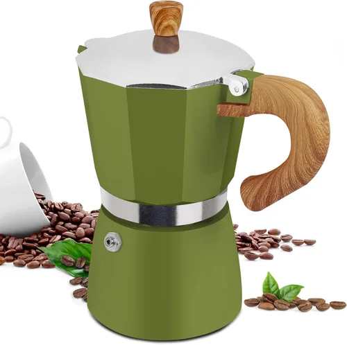 Miniatura 13 de Moka Pot - Cafetera italiana de aluminio de 15.2 fl oz, cafetera para estufa, cafetera espresso Mocha Pot (negro, 3 tazas)