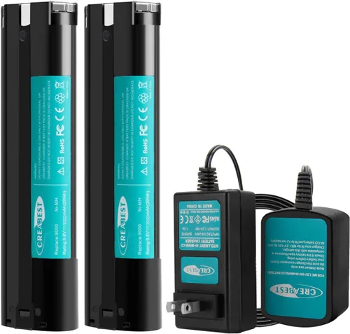 CREABEST Paquete de 2 baterías Ni-MH de 9.6 V 3500 mAh compatibles con Makita 9000 9001 9002 9033 9600 96003 193890-9 192696-2 632007-4 e incluye un