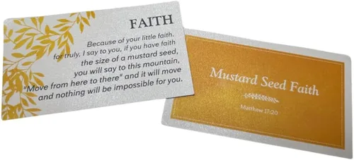 Westmon Works Faith of a Mustard Seed Holy Card Pack a granel con oración de Mateo 17:20, recuerdo inspirador cristiano católico, hecho en Estados