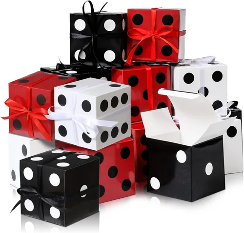 Sinmoe 50 cajas de regalo de dados de 4 x 4 x 4 pulgadas, decoraciones de fiesta de casino, decoraciones de noche de juego, cajas de regalo con