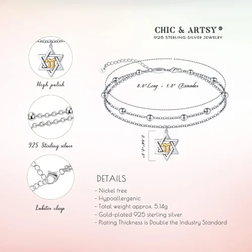 Miniatura 5 de CHIC & ARTSY Tobilleras delicadas de plata de ley S925 para verano, pulsera de tobillo ajustable multicapa para playa, joyería de pie para mujer