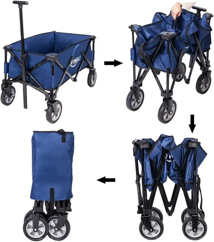 Miniatura 3 de VINGLI Carro plegable portátil, resistente carrito de compras plegable para deportes de jardín, marco de acero para playa, parque, camping, patio
