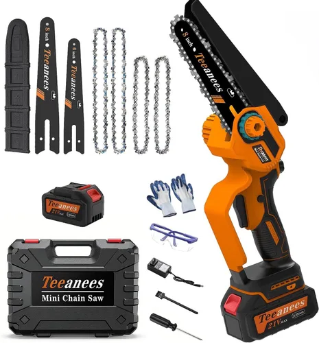 Miniatura 10 de Mini motosierra eléctrica inalámbrica de 8 pulgadas, sin escobillas de 1200 W, con 2 baterías de 4000 mAh y 4 cadenas, motosierra 2 en 1 de doble