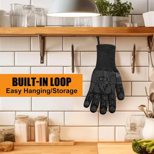 Miniatura 7 de Guantes para barbacoa, guantes para horno, guantes de barbacoa resistentes al calor extremo de 1472 °F, guantes antideslizantes de silicona