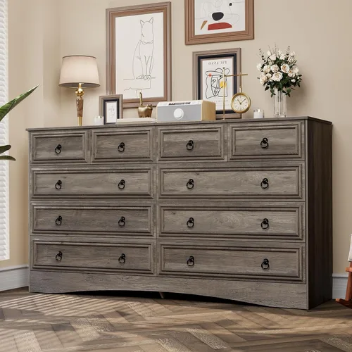 Miniatura 11 de VVFLU Cómoda de 6 cajones de 52" de alto para dormitorio, cómoda de madera de 6 cajones, almacenamiento para ropa, cajones estrechos grandes