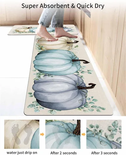 Miniatura 4 de Tapete de baño de eucalipto y calabaza para bañera, antideslizante, de secado rápido y absorbente, de tierra de diatomeas, tapete lavable
