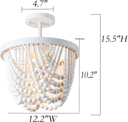 Miniatura 6 de Candelabro blanco pequeño con cuentas de madera, lámpara de techo semiempotrada, 3 lámparas bohemias para dormitorio, cuarto de bebé, sala de estar
