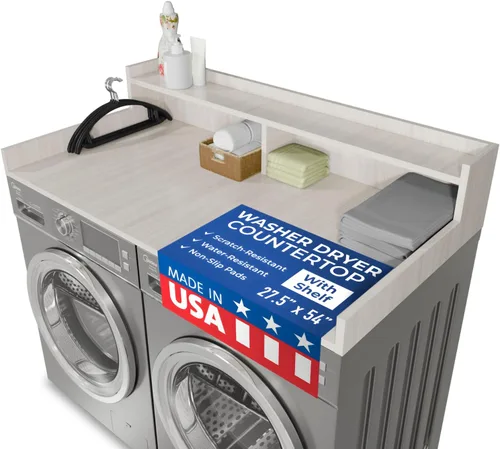 Miniatura 15 de OfficeSimpli Mesa para Lavadora y Secadora, Fabricado en EE.UU., Almohadillas Antideslizantes, Toallero de Madera para Lavandería, Cubierta