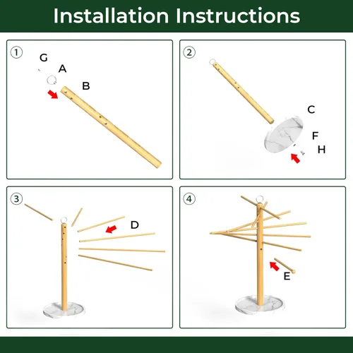 Miniatura 8 de Escurridor de pasta con varita de transferencia y 7 barras, estante de secado de fideos fácil de transferir para secar pasta y cocinar, diseño Blanco
