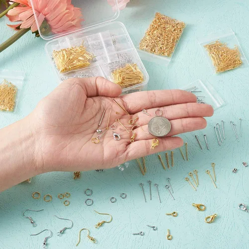 Miniatura 7 de Mega Pet 2920 piezas de oro y plata suministros para hacer joyas, kit de gancho para aretes, anillo de salto, tornillo de ojo, pasador de cabeza