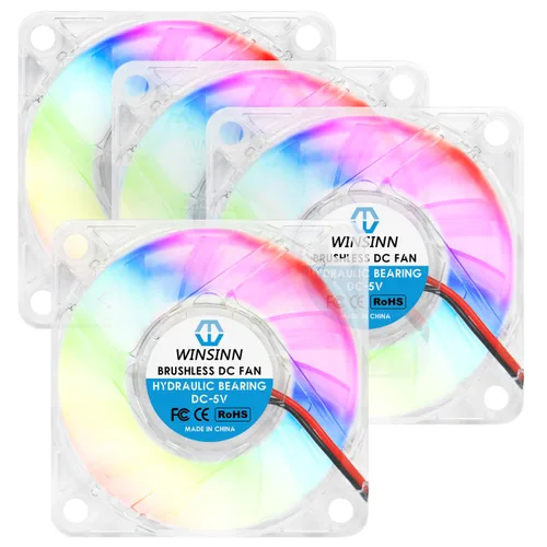 WINSINN Ventilador RGB de 2.362 in de 5 V, LED colorido micro 5 voltios ventiladores 6010 rodamiento hidráulico, enfriamiento sin escobillas 2.362 x
