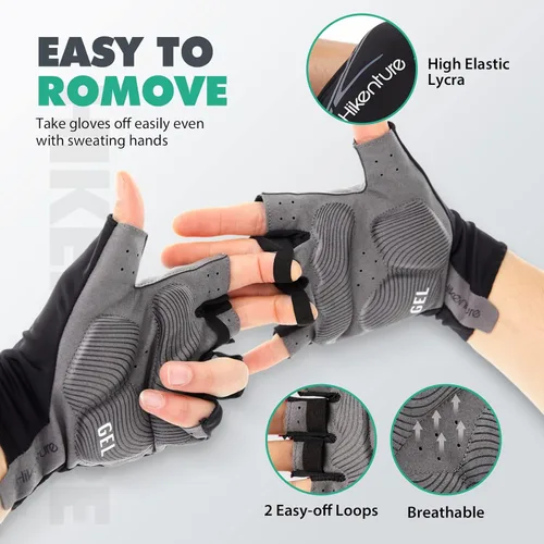Miniatura 5 de Hikenture Guantes de ciclismo para hombre, guantes de bicicleta, guantes de ciclismo acolchados de 0.197in, guantes de bicicleta de medio dedo