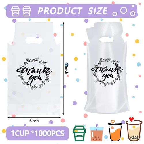 Miniatura 2 de Kisston 1000 Pz Portador de bebidas para entrega, bolsas de plástico para bebidas con asa transparentes, bolsas de polietileno para bebidas en masa