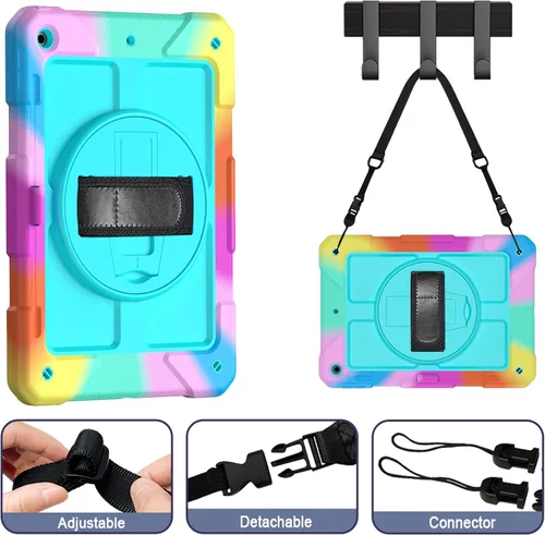 Miniatura 6 de LTROP Funda para iPad de 9ª/8ª/7ª generación (2021/2020/2019), Funda para iPad de 10.2" a prueba de golpes con correa para el hombro, soporte