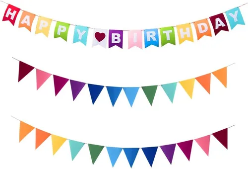 Miniatura 11 de Banderines de tela de fieltro arcoíris, 24 unidades/16.4 pies (paquete de 2) carteles decorativos para fiestas de cumpleaños, baby shower