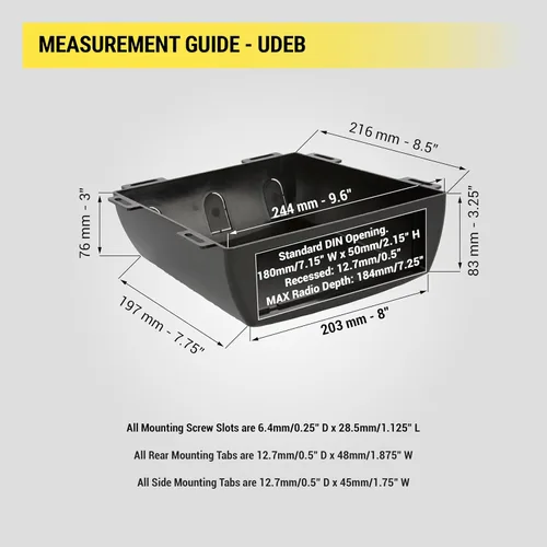 Miniatura 2 de Scosche UDEB - Recinto de instalación universal para radio DIN para debajo del tablero o en la parte superior, kit de instalación estéreo