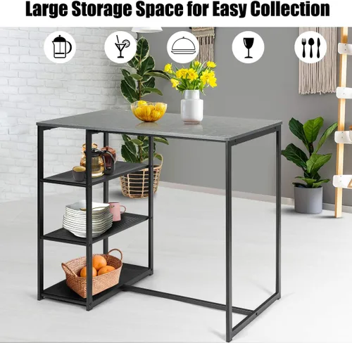 Miniatura 6 de COSTWAY Juego de comedor de 3 piezas, compacto de 2 sillas y juego de mesa, juego de cocina con mármol sintético rectangular, 3 estantes