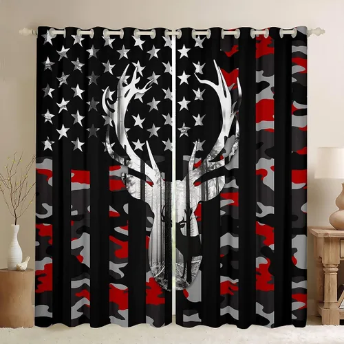 Miniatura 50 de Cortinas opacas de camuflaje con bandera estadounidense, regalo para niños, cortina de ventana de camuflaje verde con rayas negras, estrellas
