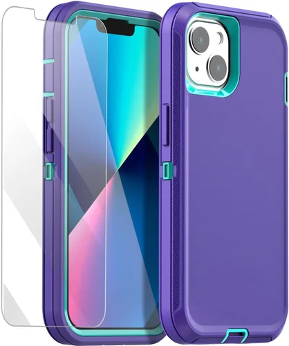 AICase Funda para iPhone 13/iPhone 14 (6.1 pulgadas) con protector de pantalla de cristal, resistente protección contra caídas, cuerpo completo, a