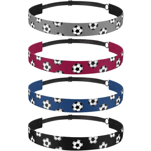 Miniatura 13 de SATINIOR 4 diademas de fútbol antideslizantes para niña, ajustable, color negro, azul, rosa y azul claro