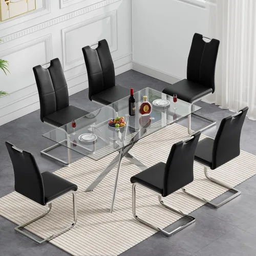 Miniatura 10 de Henf Juego de mesa de comedor de 5 piezas para 4, mesa de comedor rectangular de 51 pulgadas y 4 sillas de comedor de poliuretano gris carbón, mesa