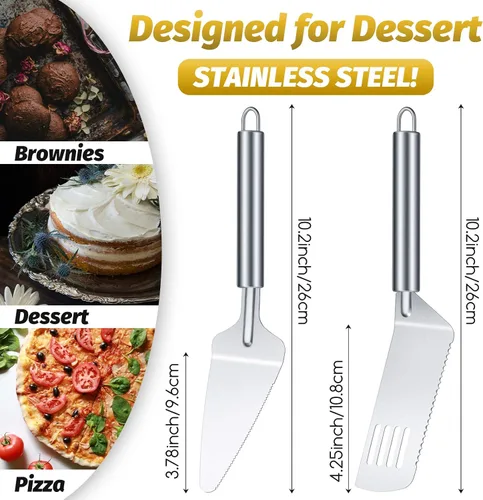 Miniatura 2 de Juego de 4 piezas para servir tartas de acero inoxidable, espátula dentada para tartas, cortador de tartas con mango cómodo, para cortar y servir