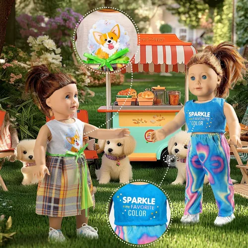 Miniatura 3 de WONDOLL Ropa de muñeca americana de 18 pulgadas, 8 juegos de ropa y accesorios para muñecas de 18 pulgadas, juguetes de vestir para niñas y niños