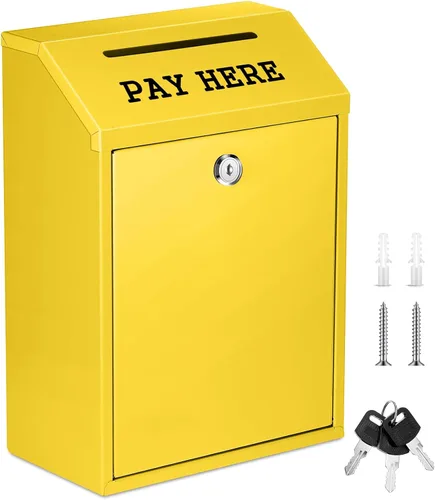 Miniatura 7 de Yaocom Caja fuerte de dinero para recolección de dinero, caja de donación de metal con cerradura para montaje en pared preperforado, buzón de Negro