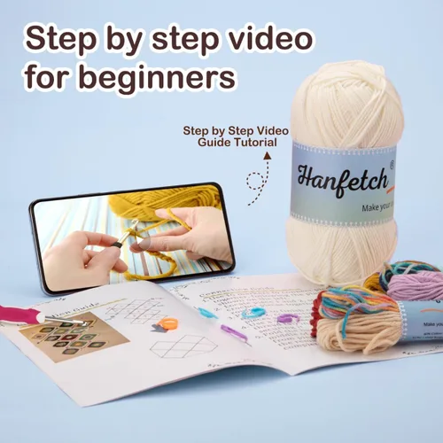 Miniatura 5 de Kit de ganchillo Hanfetch para avanzados o principiantes intermedios, video tutorial paso a paso e instrucciones detalladas. Suministros