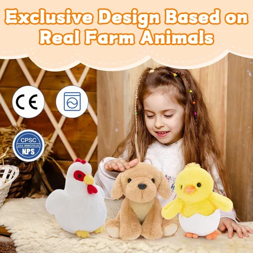 Miniatura 8 de MaoGoLan Paquete de 10 peluches de animales de granja a granel con caballo, vaca, perro, gato y más, juguetes educativos, decoración de fiesta