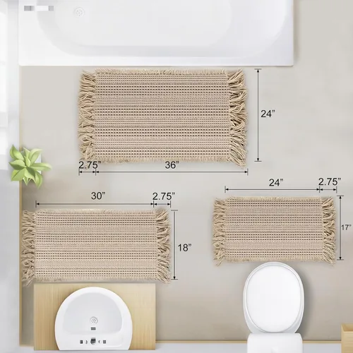 Miniatura 2 de Tapete de baño con borlas, tapete de baño con borlas, tapete de baño antideslizante para suelo de baño, tapete de baño bohemio ultra suave, tapete