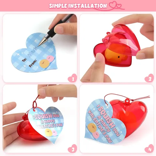 Miniatura 5 de SURCVIO Paquete de 28 regalos para el día de San Valentín para niños, juego de recuerdos de fiesta Mochi Squishies con corazones rellenos y tarjetas