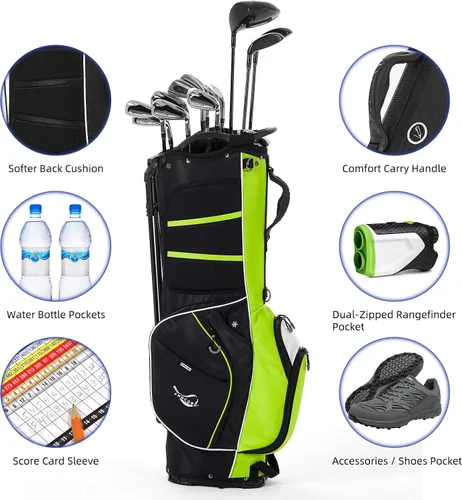Miniatura 5 de ANNCORD Bolsa de golf con divisores superiores de 14 vías de longitud completa con soporte, 8 bolsillos, bolsa enfriadora, bolsa de golf impermeable