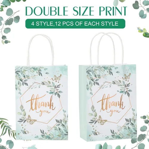Miniatura 2 de 48 bolsas de regalo de agradecimiento, diseño floral, bolsas de agradecimiento pequeñas de papel kraft de agradecimiento para negocios, compras