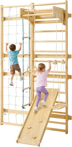 Miniatura 10 de VEVOR Escalera Sueca de Pared, Gimnasio 4 en 1 de 8 Niveles para Interiores, Barras de Gimnasia de Madera Sólida con Capacidad de Carga de 220LBS