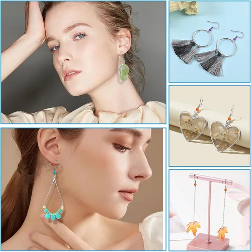 Miniatura 6 de Ganchos para aretes para hacer joyas, alambres de oreja de acero inoxidable con anillo de salto de silicona transparente para hacer aretes de 900