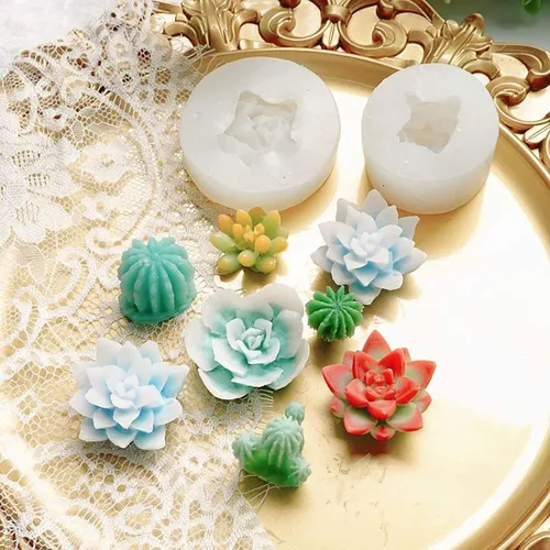 Miniatura 5 de Funshowcase Planta suculenta con maceta de silicona para resina, jabón, vela, cera, polímero, arcilla, yeso, fondant, decoración de pasteles, 2