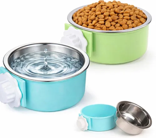 Miniatura 8 de HERCOCCI 2 cuencos colgantes extraíbles de acero inoxidable para alimentos y agua para cachorros, perros pequeños, gatos, conejos y hurones