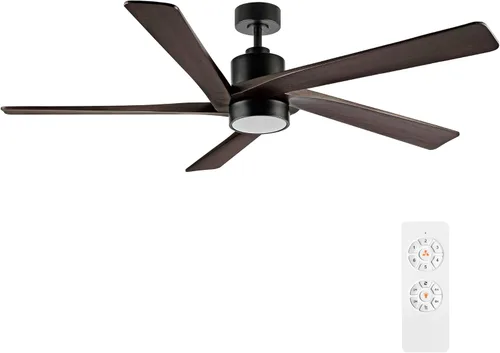 WINGBO Ventilador de techo CC de 64 pulgadas con luces y control remoto, 5 cuchillas reversibles de madera tallada, motor de CC silencioso de 6
