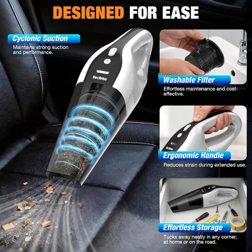 Miniatura 6 de Handheld Vacuum Cordless, Portable Rechargeable Car Vacuum Cleaner with Multi-Nozzles & Washable Filter, Strong Suction for Car, Home & Pet Hair