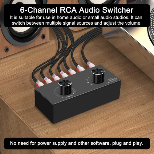 Miniatura 3 de Dingsun Conmutador de audio de 6 vías, interruptor de audio estéreo de canal derecho e izquierdo, Plug & Play, compatible con TV, reproductor