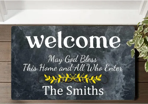 Miniatura 2 de Divertida bienvenida personalizada con nombre de familia May God Blessed This Home and All Who Enter - Felpudo para puerta delantera