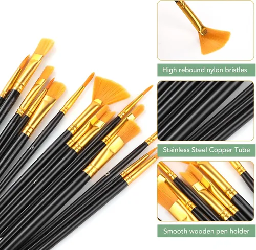 Miniatura 3 de Juego de pinceles de pintura acrílica AROIC, 2 paquetes/30 unidades de pinceles de nailon para acuarela, óleo, pintura en roca y rostro, pinceles