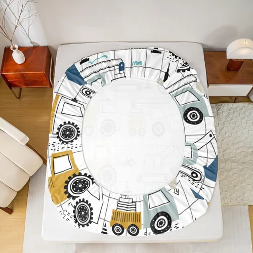 Miniatura 6 de Juego de sábanas tamaño King con diseño de excavadora y tractor para niños con sábana bajera de bolsillo profundo, sábanas de construcción con Multi